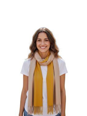 Cashmere 2 Tone Blanket Scarf Yellow One Size Classic Carolyn Bessette Kennedy